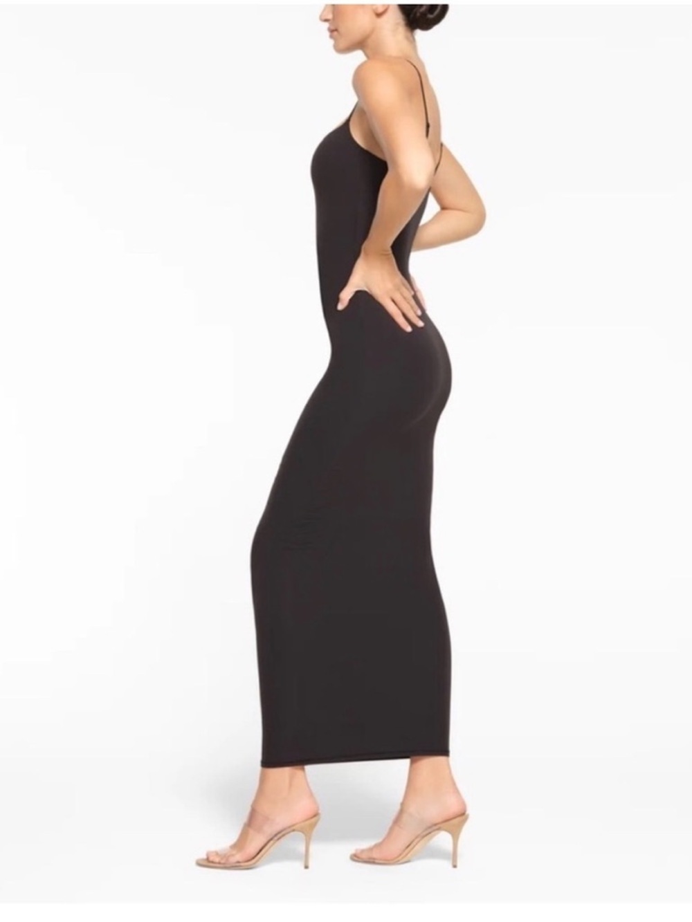 Skims Soft Lounge Long Slip Dress Onyx Black Size Large Maxi Party Lounge - Picture 2 of 8